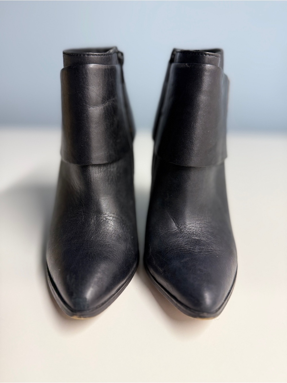Aldo Black Leather Pointed Ankle Booties